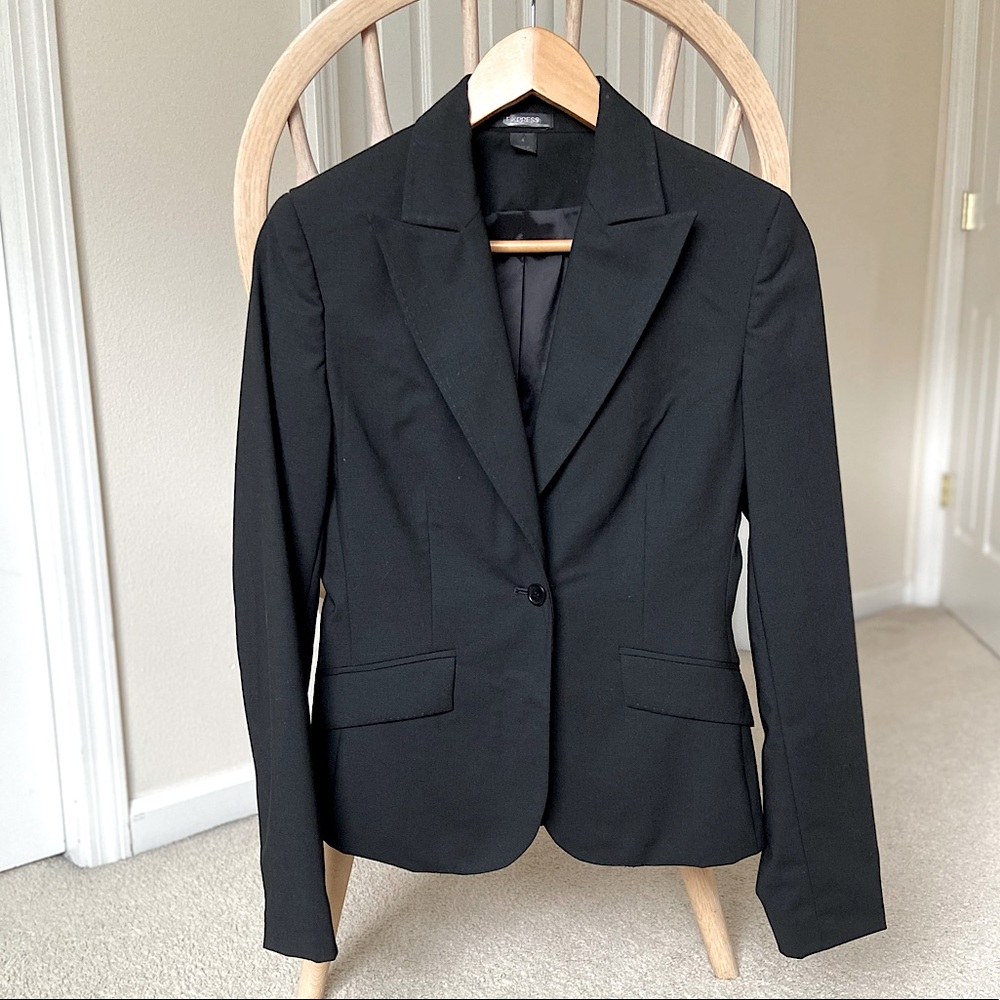 Express Black Wool Fitted Blazer. Size 4, Small